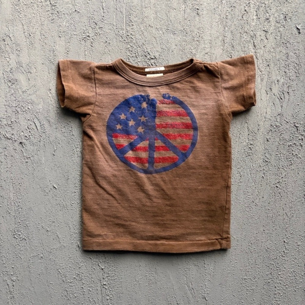 Denim Dungaree T Shirt XXS 90CM Brown American Freedom Japan Baby Tee